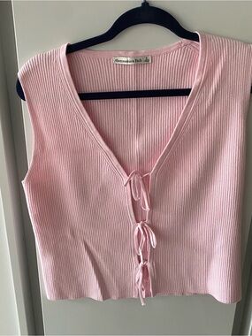 Abercrombie & Fitch Pink Ribbed Tie-Front Sleeveless Vest